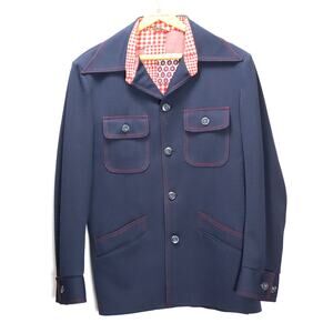 Vintage Darwood Navy Leisure Suit Blazer Unisex Patchwork Lined Jacket